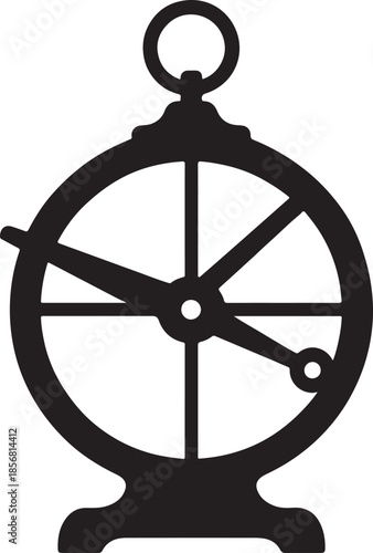 Black silhouette of an old fashioned compass with a circular dial and a single pointer