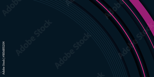 Minimalist dark abstract background with glowing pink curved lines design. Modern circular line pattern for cover, brochure, banner, promotion, presentation, and website. EPS. 2