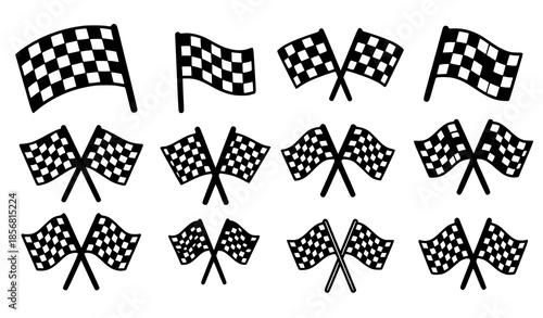Checkered racing flag sign and symbol vector icons for finish line design