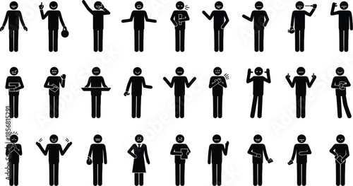 Collection of black stick figure icons representing various emotions and actions untitled