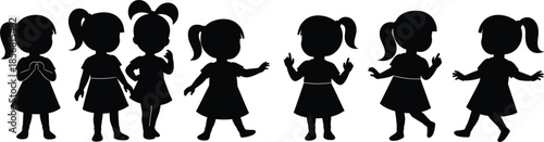 Collection Of Black Silhouette Figures Of Young Girls In Various Poses child