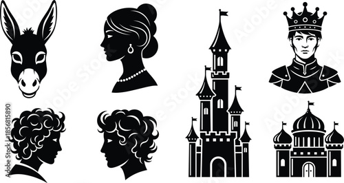 Fairy Tale Characters and Castles Silhouette Collection donkey head princess profile