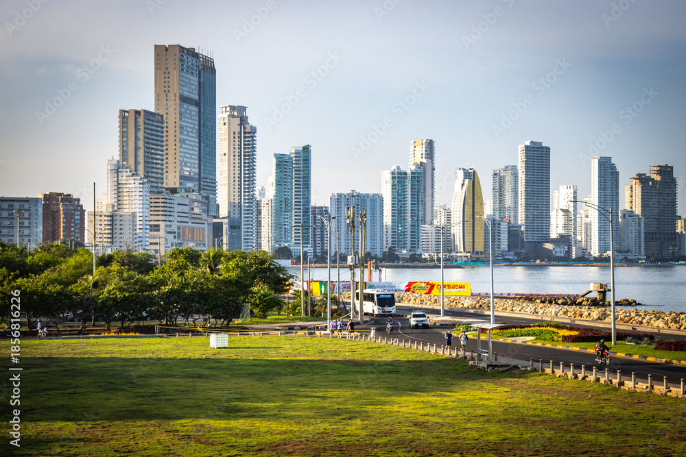 Fototapeta premium modern part of cartagena, cartagena las indias, skyline, skyscrapers, towers, colombia, south america, latin america
