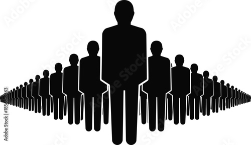Silhouette Figures Standing in Formation Facing Forward Keywords: group, people, crowd, formation, standing, line, row