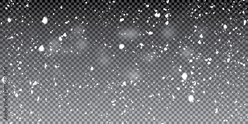 Falling snowflakes out of focus on transparent background for overlay blending mode. Snowing, snowfall, selective focus