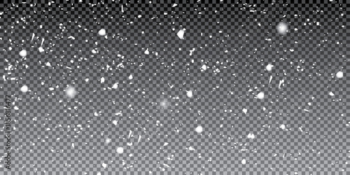 Falling snowflakes out of focus on transparent background for overlay blending mode. Snowing, snowfall, selective focus