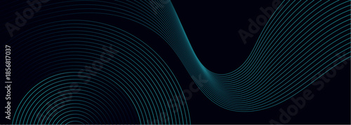 Dark blue abstract background with glowing circle and curved lines decoration. Modern and futuristic geometric line art design for banner, promotion and website. VOL. 2