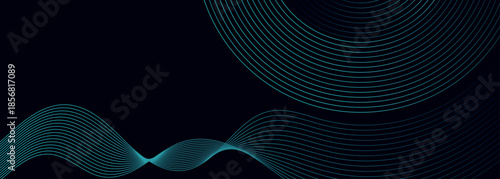 Dark blue abstract background with glowing circle and curved lines decoration. Modern and futuristic geometric line art design for banner, promotion and website. VOL. 4