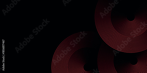 Black abstract background with trendy bright circle lines design. Modern glowing red circle lines concept for posters, covers, banners, brochures, websites. VOL. 2