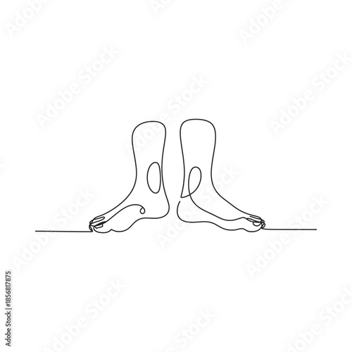 Minimalist one line drawing of two feet and toes connected by a line