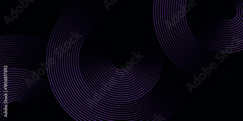 Black abstract background with trendy bright circle lines design. Modern glowing purple circle lines concept for posters, covers, banners, brochures, websites. VOL. 5