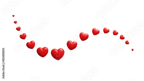 Red hearts forming a path isolated on transparent background