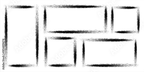 Spray paint graffiti stencil frames. Black airbrushing paint banner, stenciling backdrop and spray paint texture borders. Brush splash abstract rectangular stencil border.