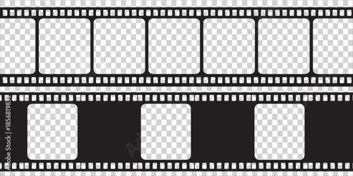 Old retro movie film strip set with grunge texture isolated on white background. Film strip templates. Cinema and filmmaking concept.eps10
