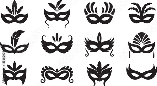 set of vector black carnival masks