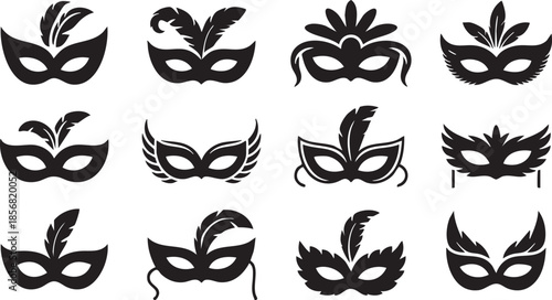 set of vector black carnival masks