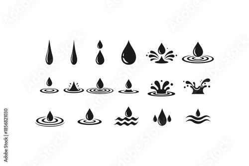 Water Drop Icons and Liquid Splash Vector Set