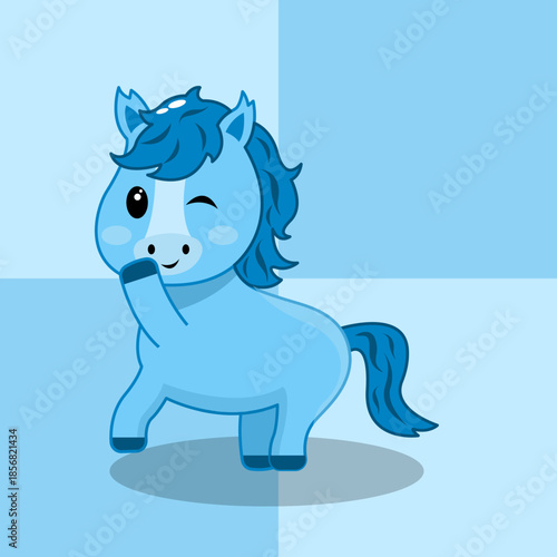 cute and adorable blue horse character