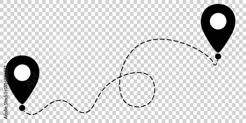 Route icon between two points with dotted path and location pin. Location pointer continuous one line drawing. GPS navigation line route mark. eps 10