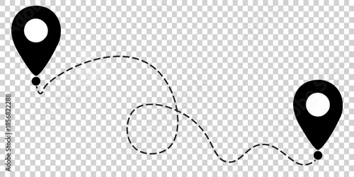 Route icon between two points with dotted path and location pin. Location pointer continuous one line drawing. GPS navigation line route mark. eps 10