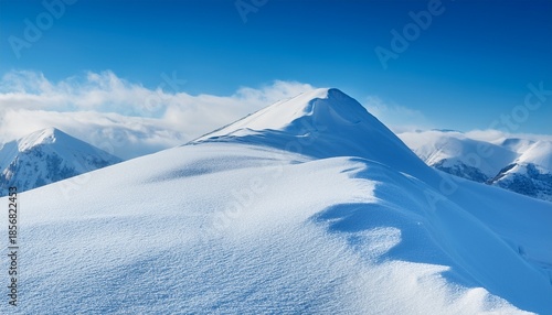 Winter Snowdrift Mountain Peak Pristine Frost Covered Landscape With A Light Blue Fluffy Texture