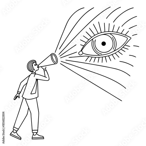 Person using megaphone to highlight eye