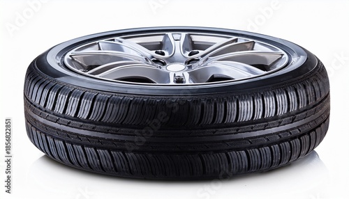 vehicle tire with alloy wheel rim isolated on white background