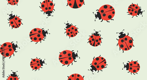 Seamless pattern with cute red ladybugs on a light green background perfect for nursery decor and fabric printing.