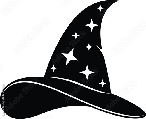 Witch Hat Silhouette with Star Pattern – Isolated on Transparent Background Black Magic Hat Vector Illustration