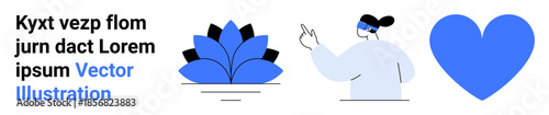 Wellness, mindfulness, personal growth, spirituality, human connection, health awareness. Blue lotus, pointing person heart shape. Wellness and mindfulness visually expressed