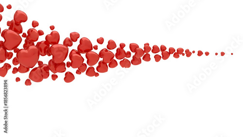 Flowing red hearts isolated on transparent background