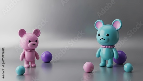 モダンインテリア風 3Dレンダリング画像、可愛いクマのトイとミニマルな世界観