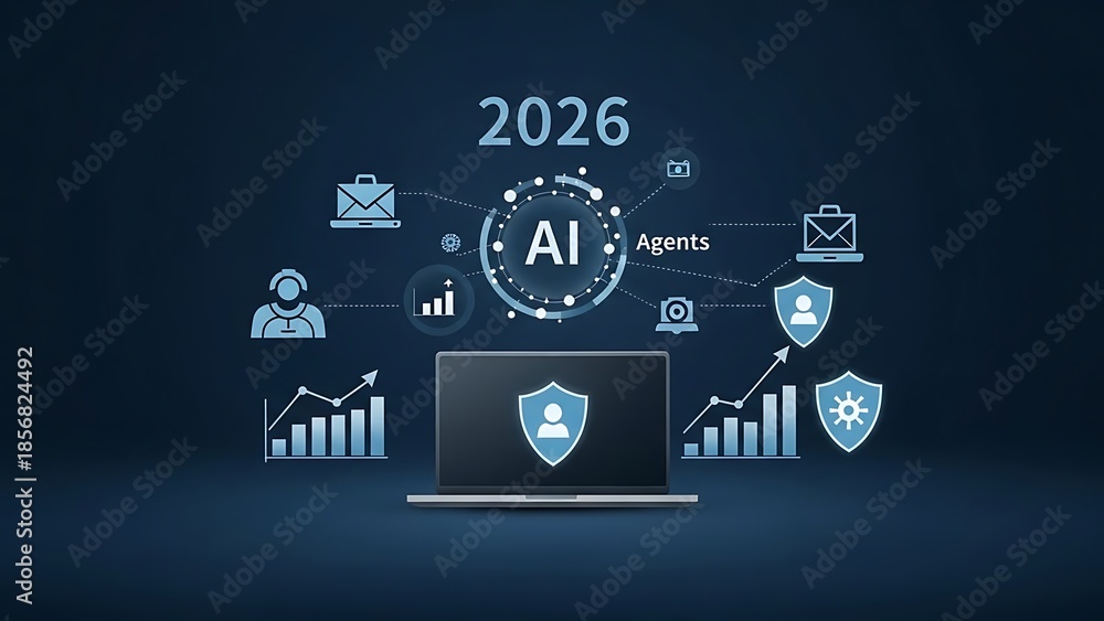 Fototapeta premium Artificial Intelligence shaping the future of digital security data protection and business innovation by 2026