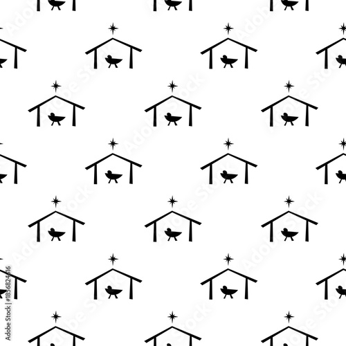 Baby Jesus and star of Bethlehem seamless pattern isolated on white background