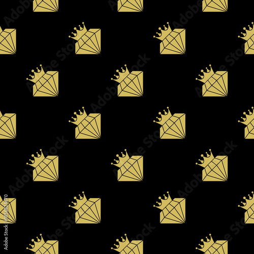 Diamond crown seamless pattern isolated on black background