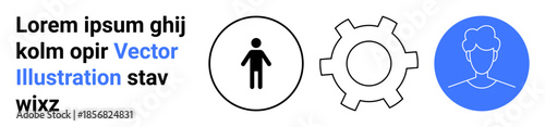 Abstract design with icons of person, gear, and profile. Ideal for technology, user interface, settings, customization, profile management, account setup simple landing page