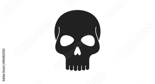 Minimalist graphic representation of a human skull in stark black, embodying themes of mortality, rebellion, and danger for impactful visual communication and symbolic design
