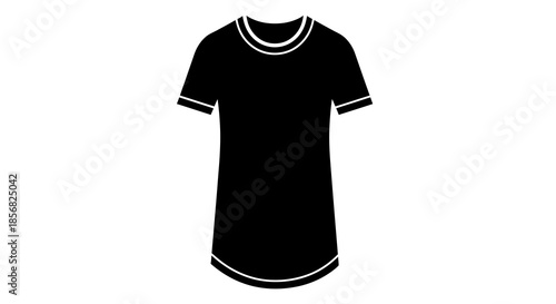 Minimalist black t-shirt icon representing casual clothing, fashion apparel, and everyday wear for various design projects and digital representations with a sleek, simple design