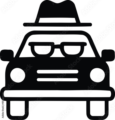 Secret Agent Car Icon with Hat and Glasses Silhouette Vector Illustration