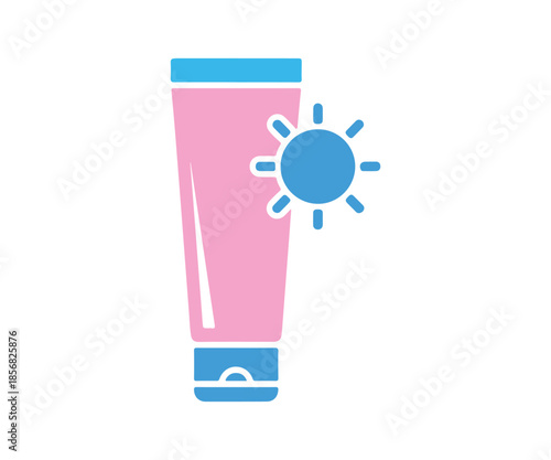 Vibrant sunscreen cream tube icon set against a white background. Shields the skin from harmful ultraviolet rays. A collection of colorful icons. Vector