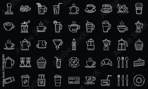 Coffee & Café Outline Icons Set – Barista, Coffee Shop, Drinks & Equipment Line Vector Pack