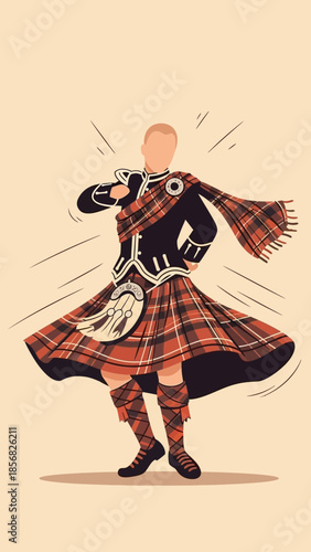 Energetic Scottish Highland Dancer in Kilt Performing Traditional Cultural Dance