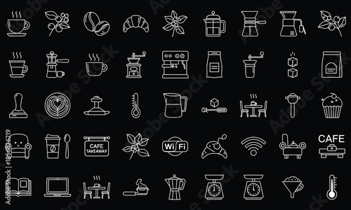 Coffee & Café Outline Icons Set – Barista, Coffee Shop, Drinks & Equipment Line Vector Pack