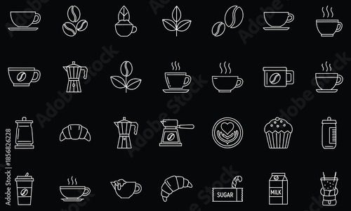 Coffee & Café Outline Icons Set – Barista, Coffee Shop, Drinks & Equipment Line Vector Pack