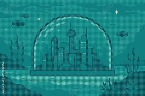 Futuristic Underwater City Under Glass Dome Art
