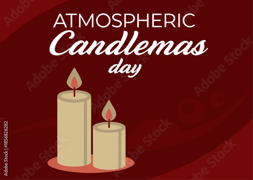 atmospheric candlemas day with two lit beige candles on red background
