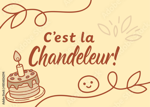 French celebration with cake and candle on yellow background with illustrations