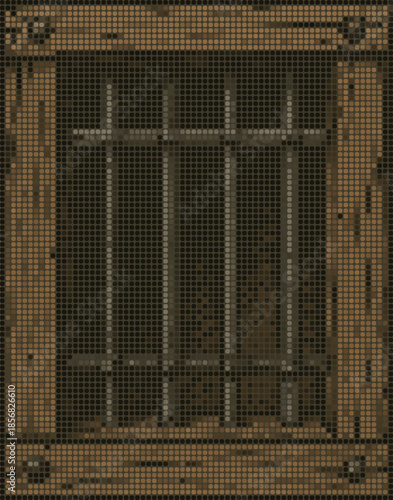 Old Prison Window with Iron Bars Halftone Poster Art