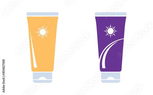 Vibrant sunscreen cream tube icon set against a white backdrop. Shields your skin from harmful UV rays. A collection of colorful icons. Vector