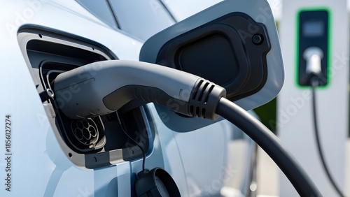 Alternative energy transportation with EV charging cable detail